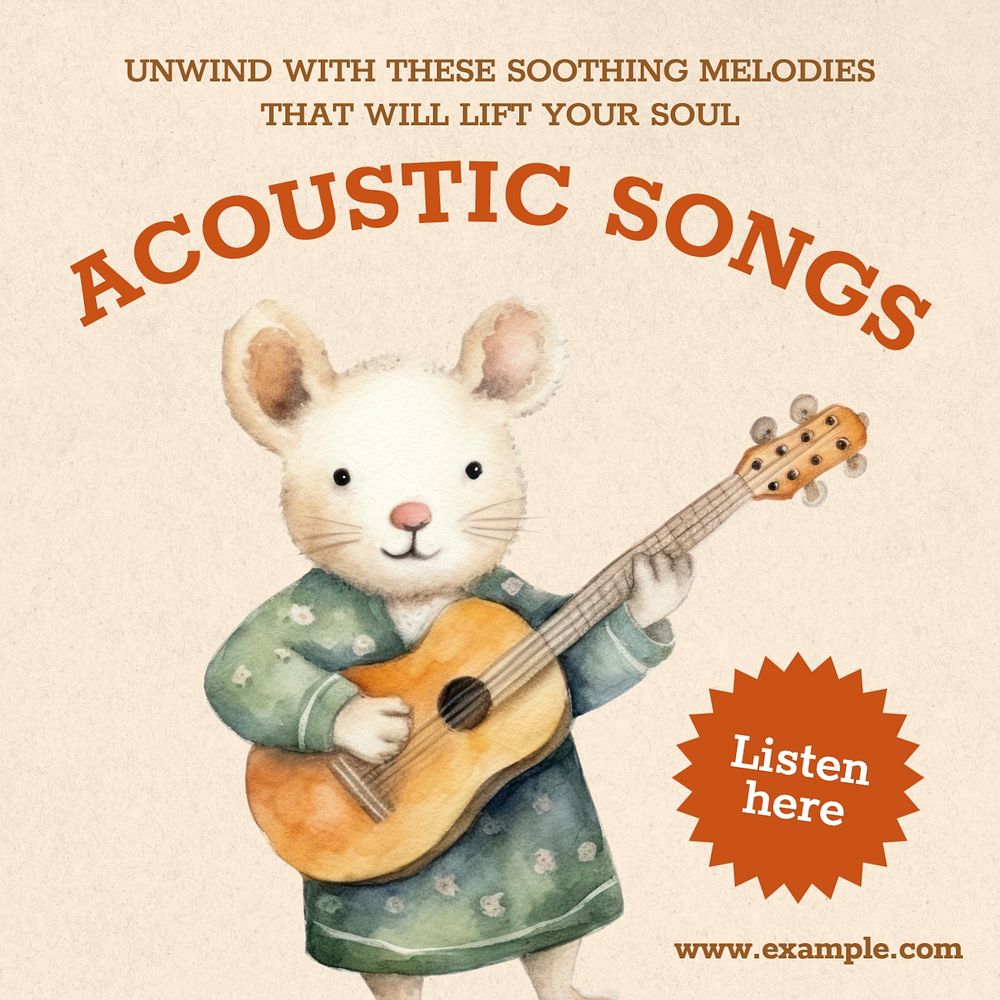 Acoustic songs Instagram post template, editable text