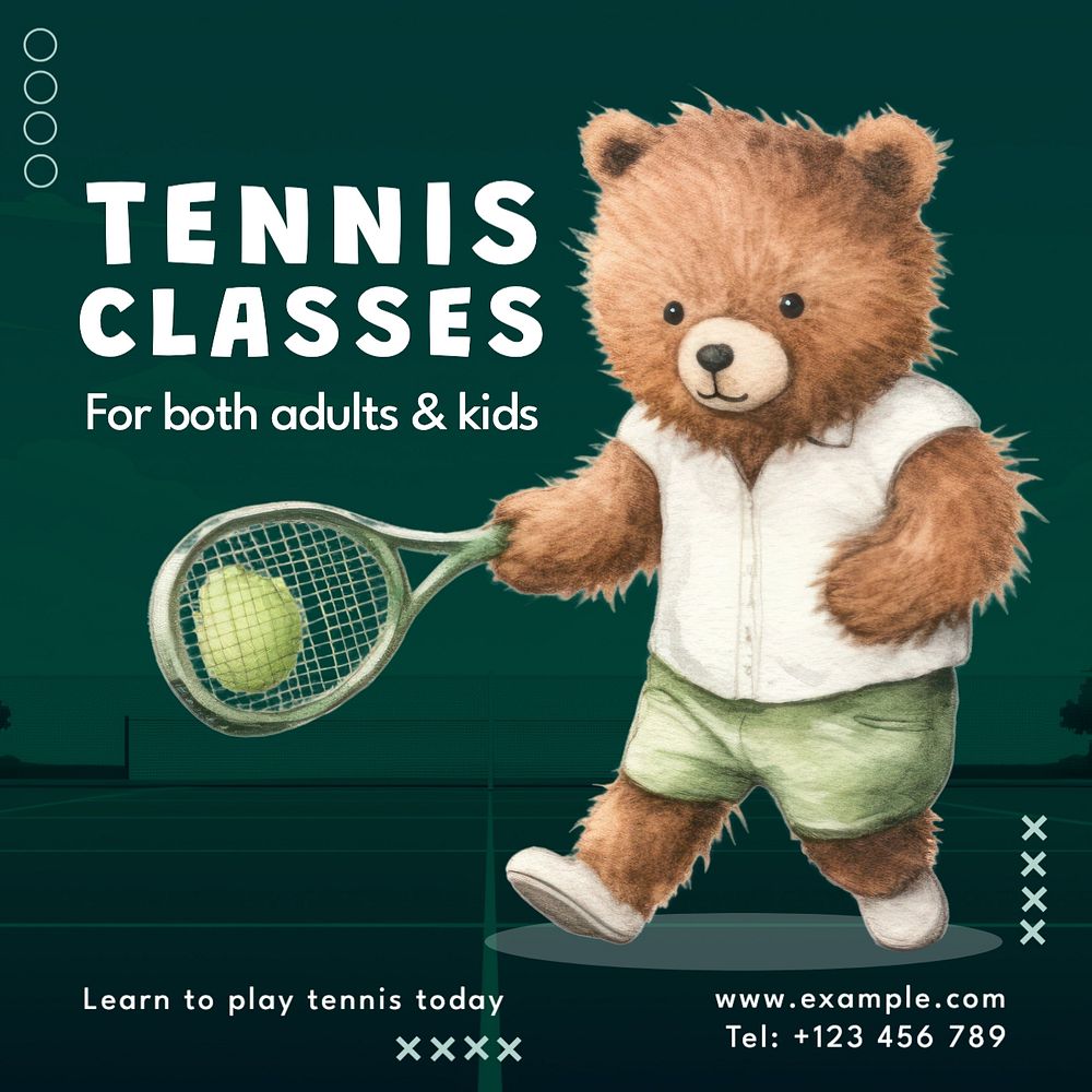 Tennis classes Instagram post template, editable text