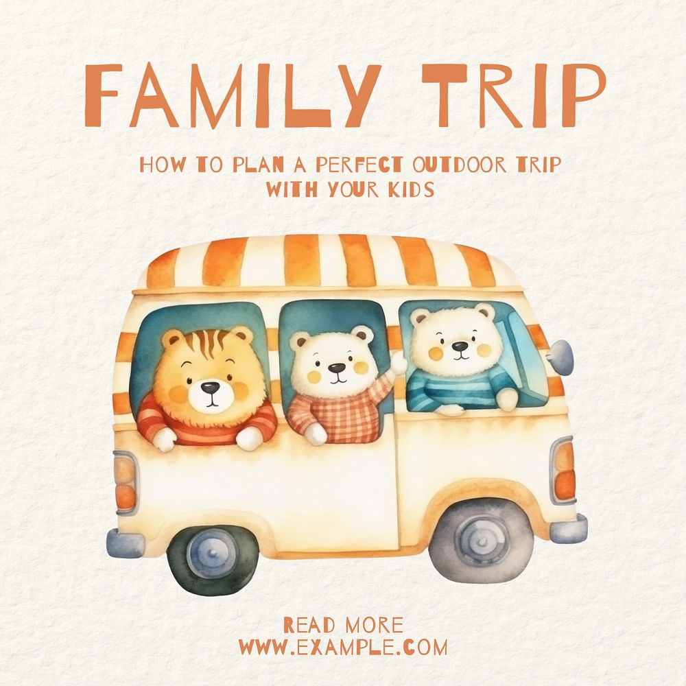 Family trip Instagram post template, editable text
