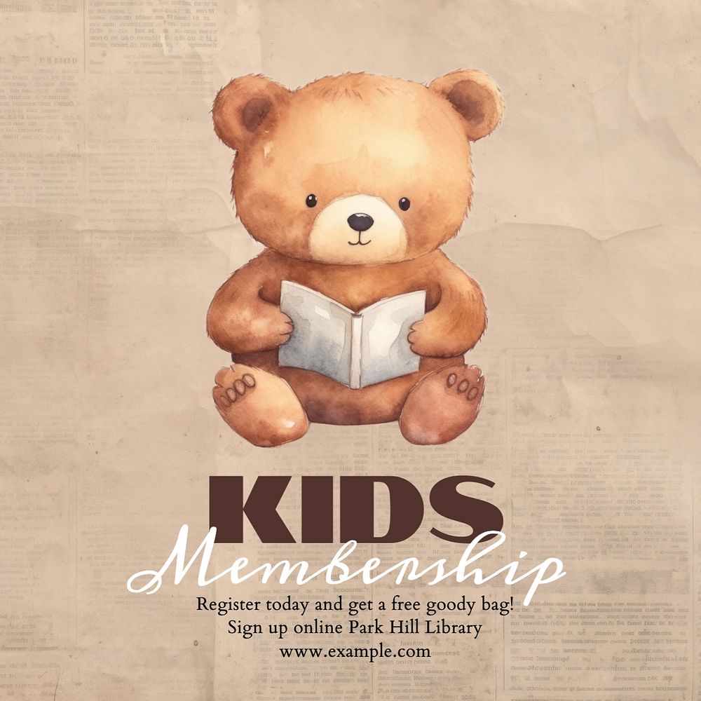 Kids membership Instagram post template, editable text