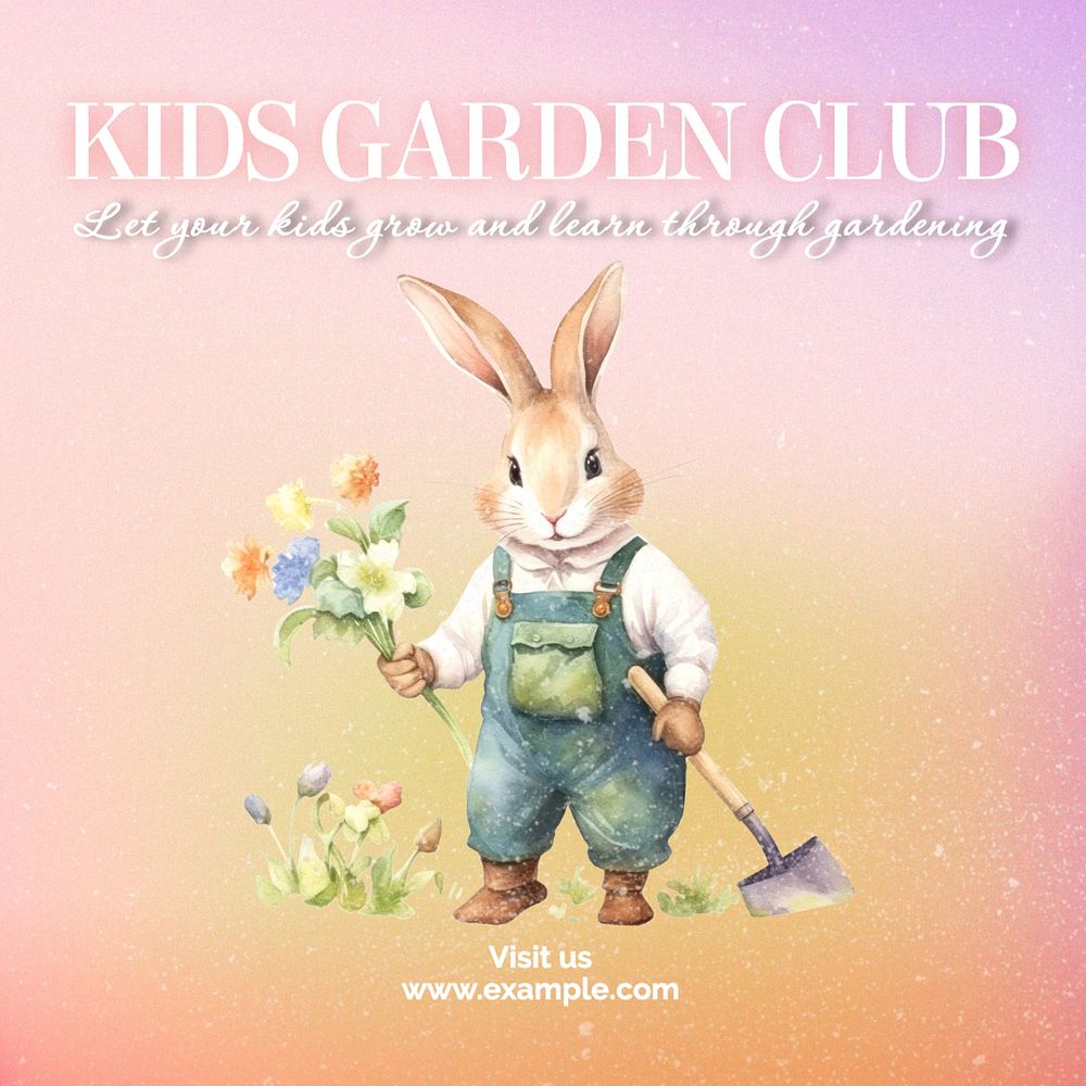 Kids garden club Instagram post template, editable text