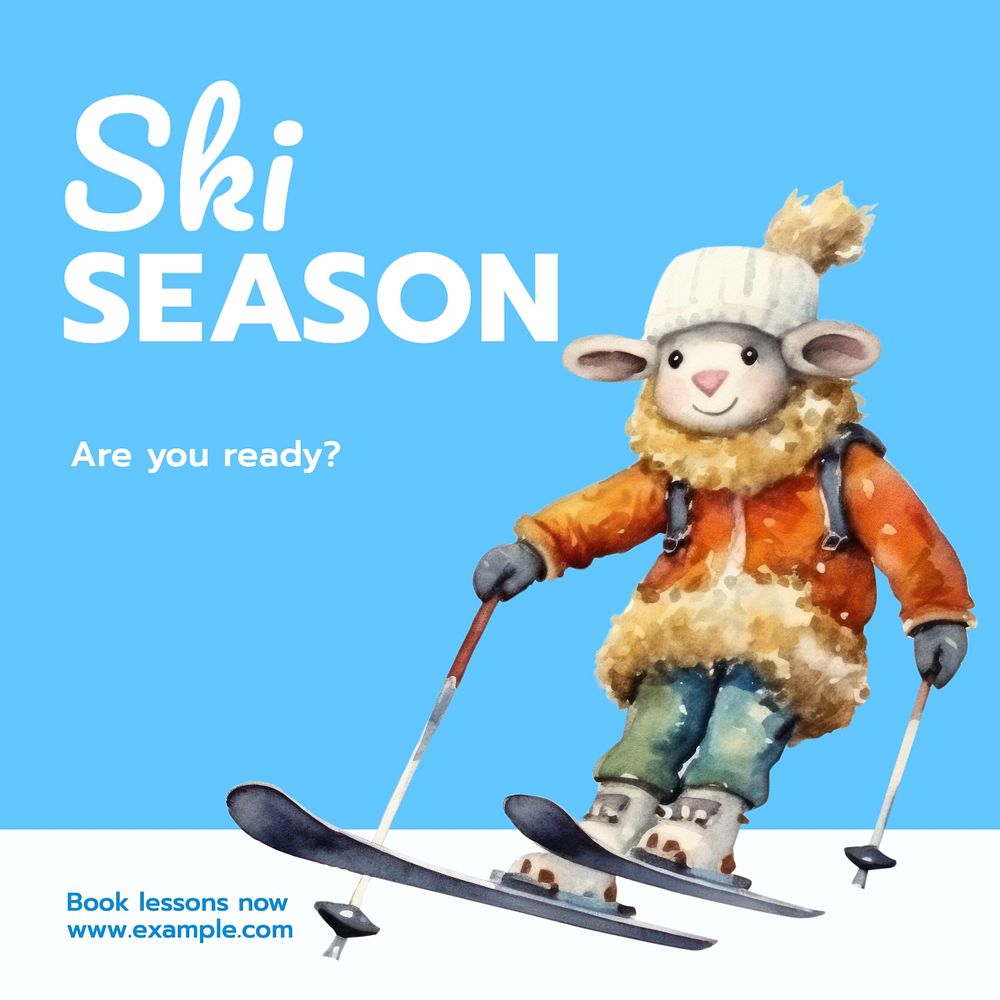 Ski lesson Instagram post template, editable text