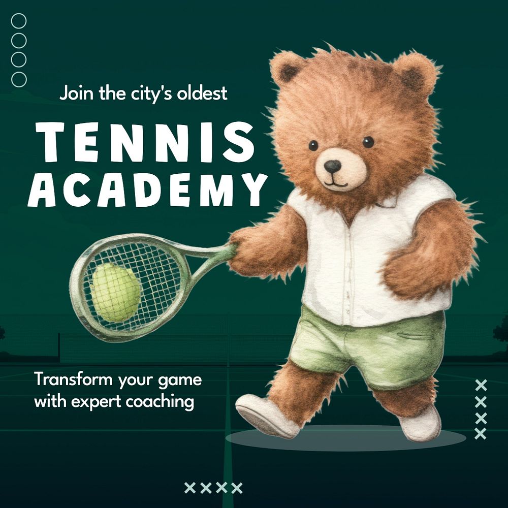 Tennis academy Instagram post template, editable text