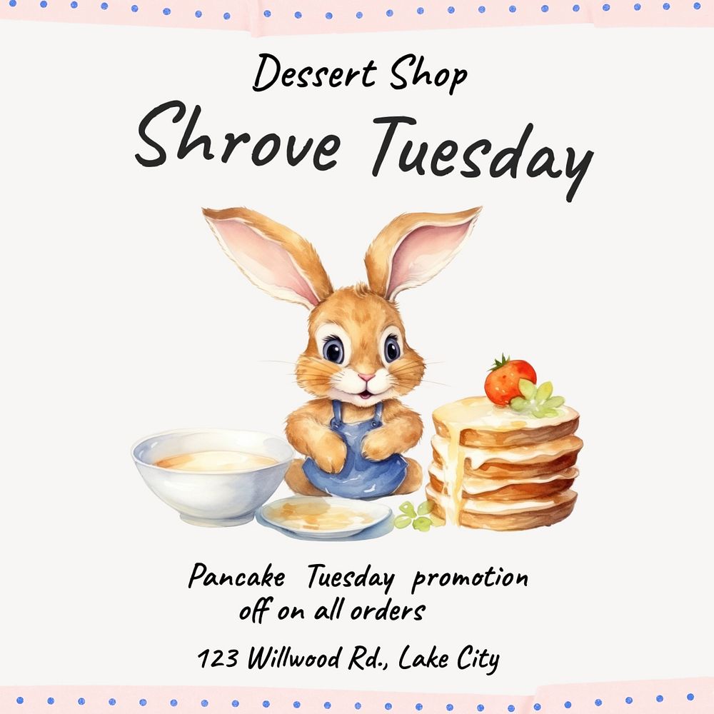 Shrove Tuesday Instagram post template, editable text