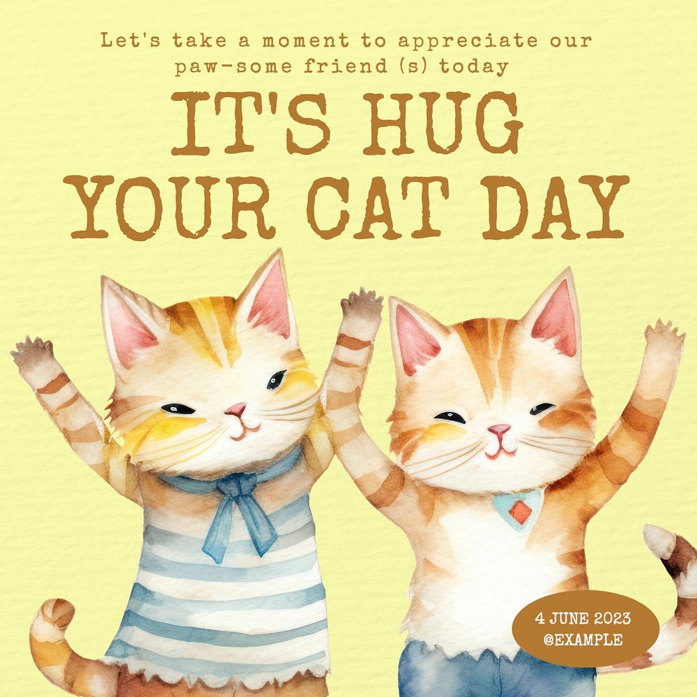 Hug your cat day Instagram post template, editable text