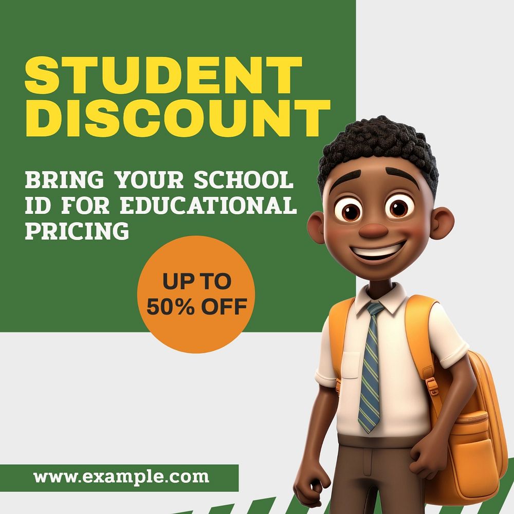 Student discount Instagram post template, editable text