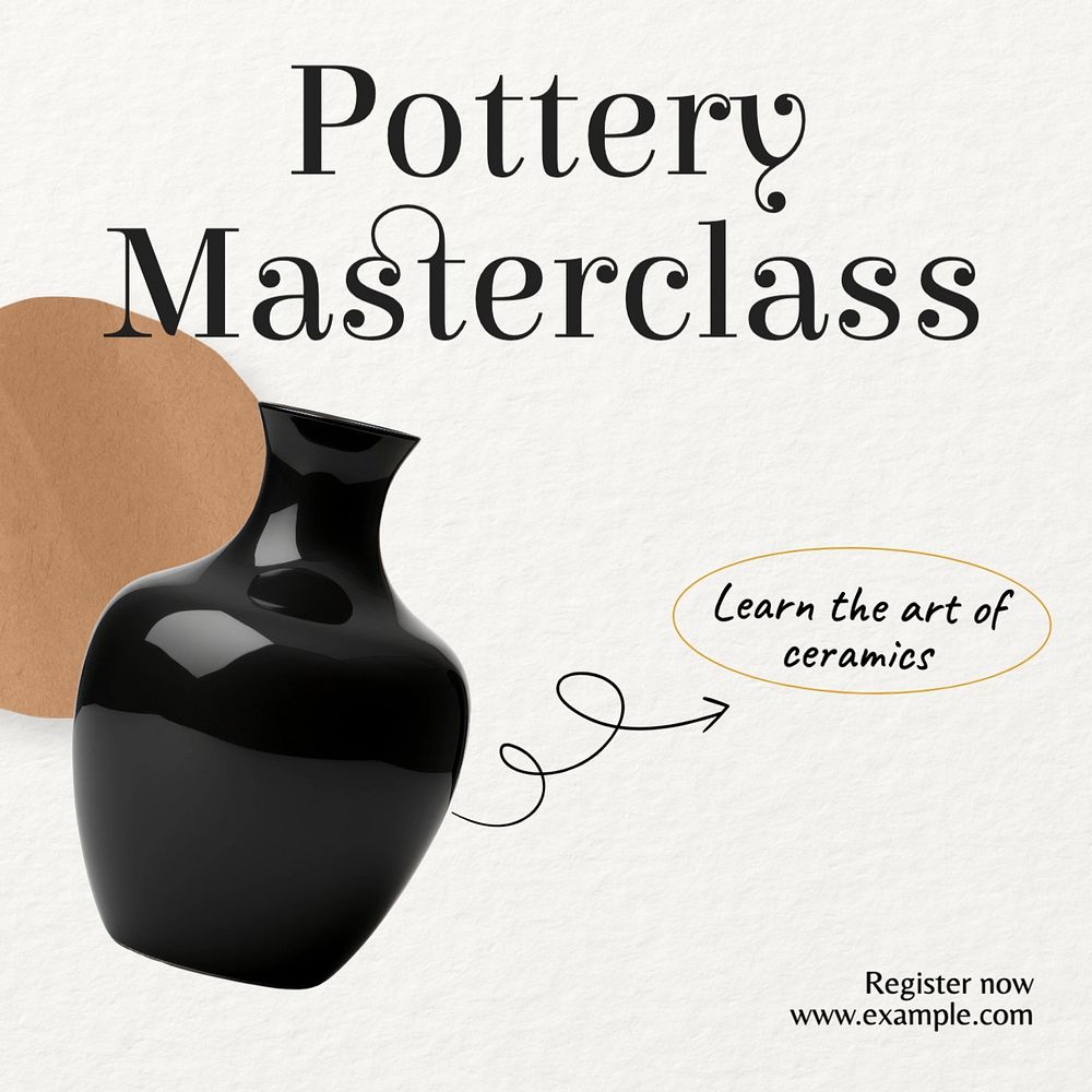 Pottery masterclass Instagram post template, editable text