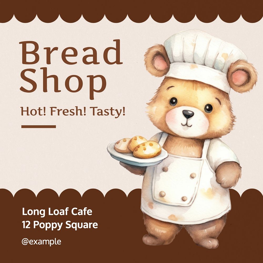 Bread shop Instagram post template, editable text