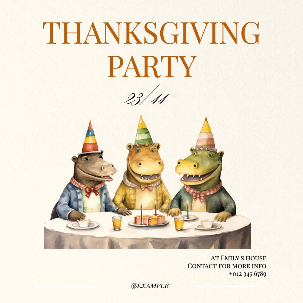 Thanksgiving party Instagram post template, editable text