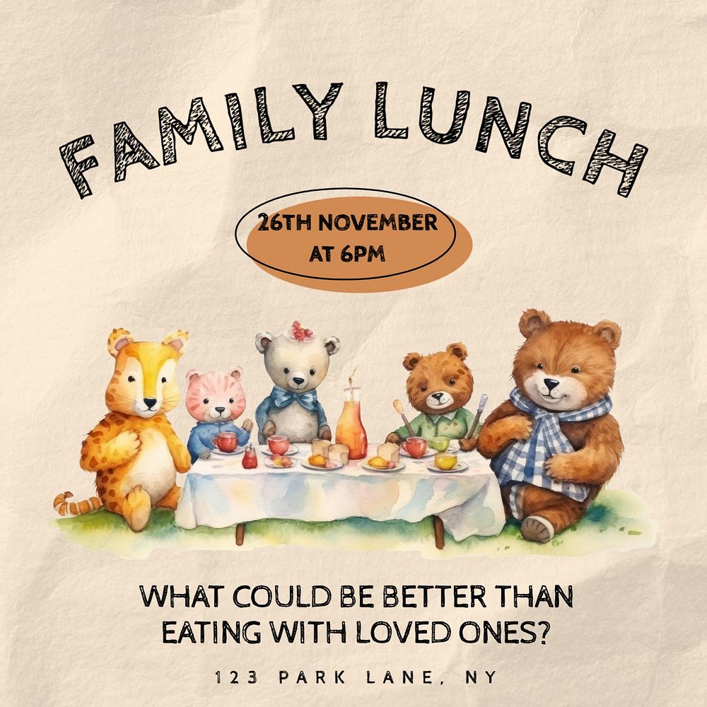 Family lunch Instagram post template, editable text