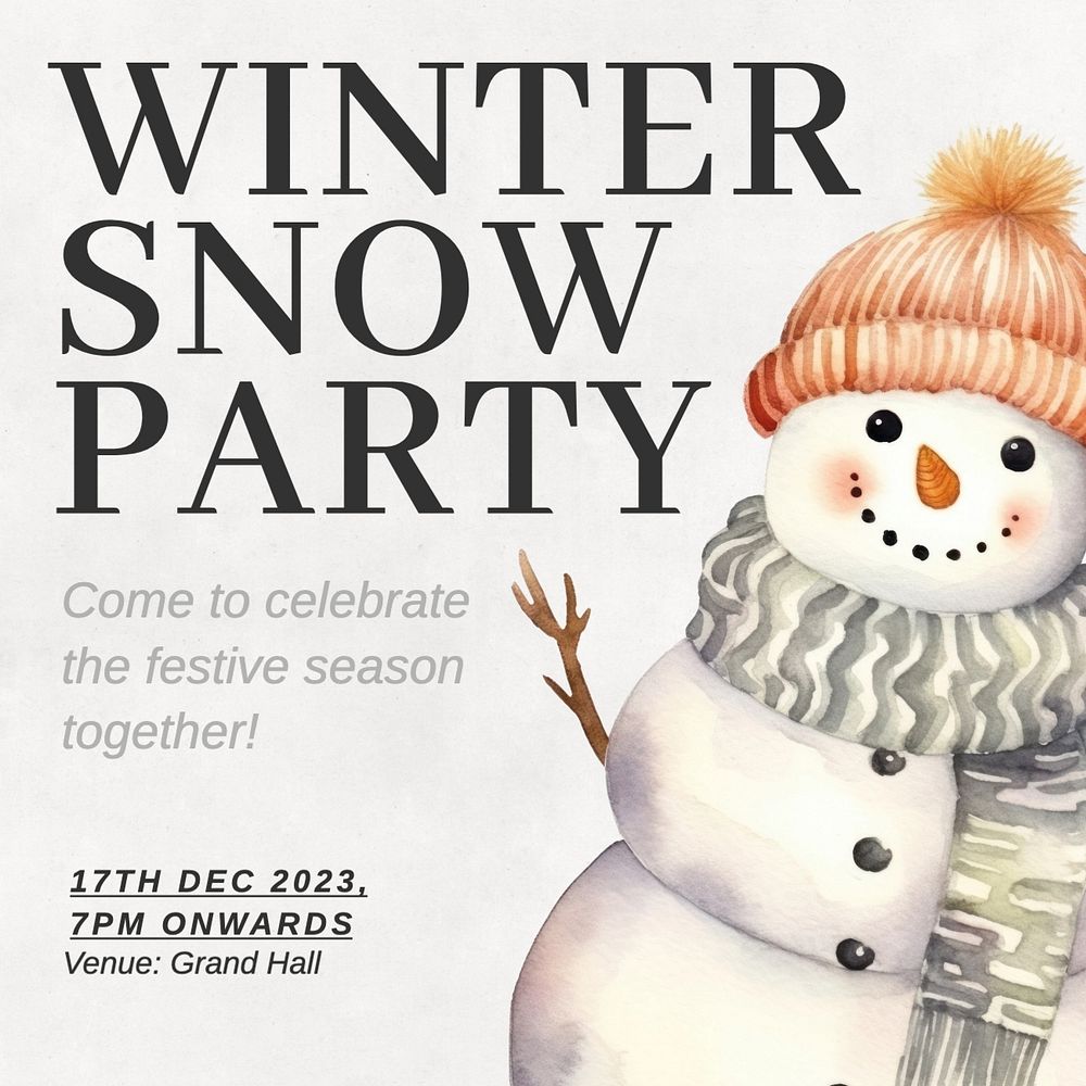 Winter snow party Instagram post template, editable text