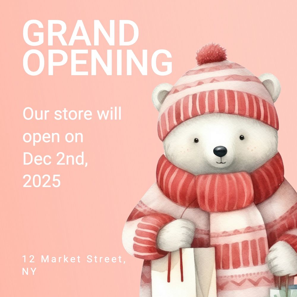 Grand opening Instagram post template, editable text