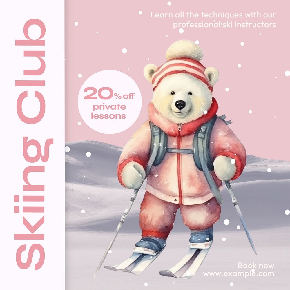 Skiing club Instagram post template, editable text