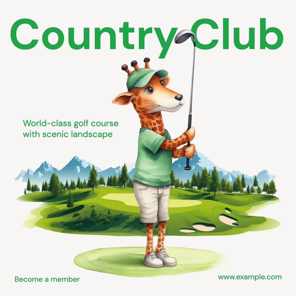 Country club Instagram post template, editable text