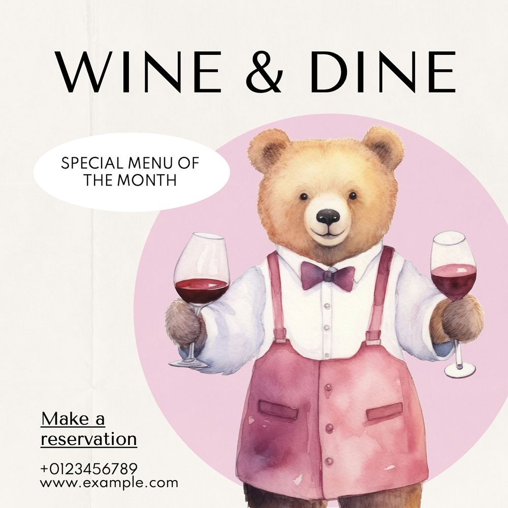 Wine & dine Instagram post template, editable text