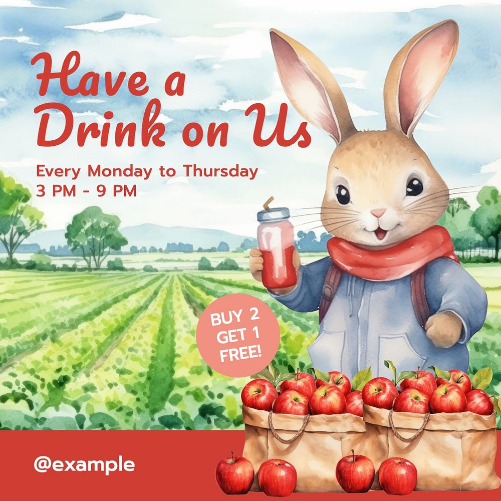 Have a drink on us Instagram post template, editable text