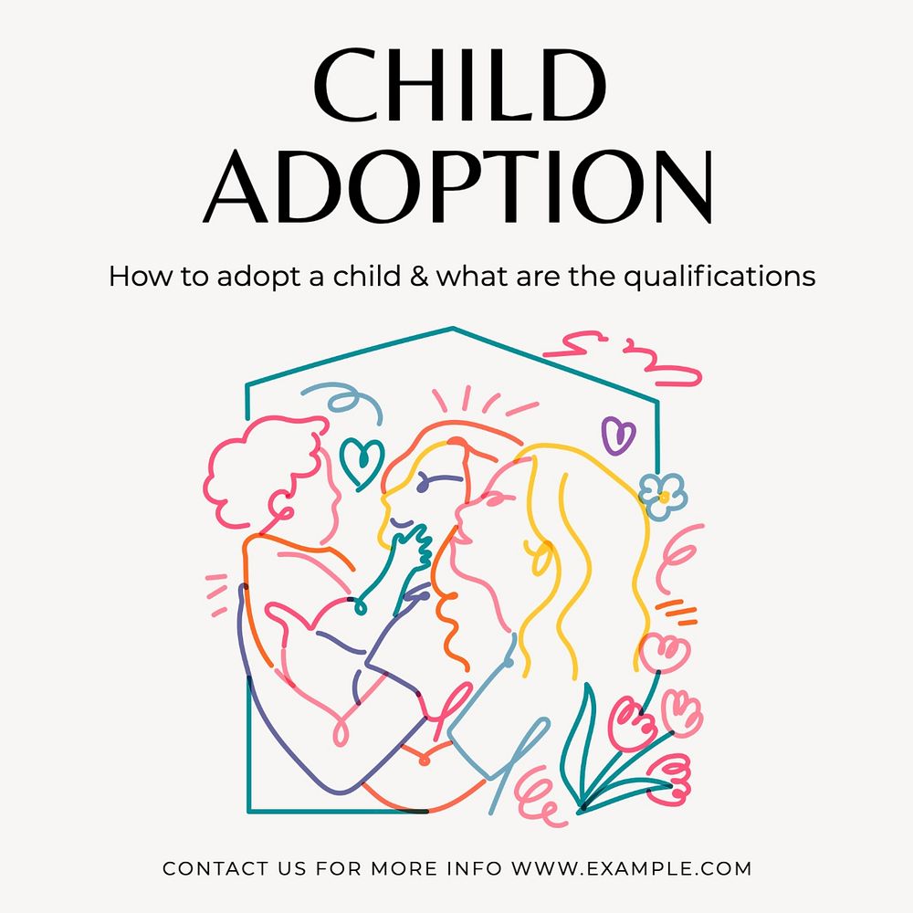 Child adoption Instagram post template, editable text