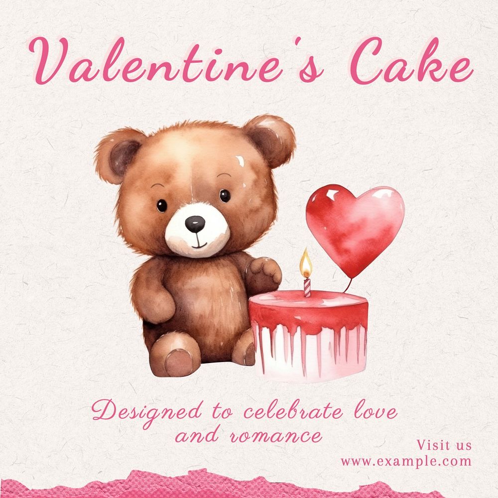 Valentine's cake Instagram post template, editable text