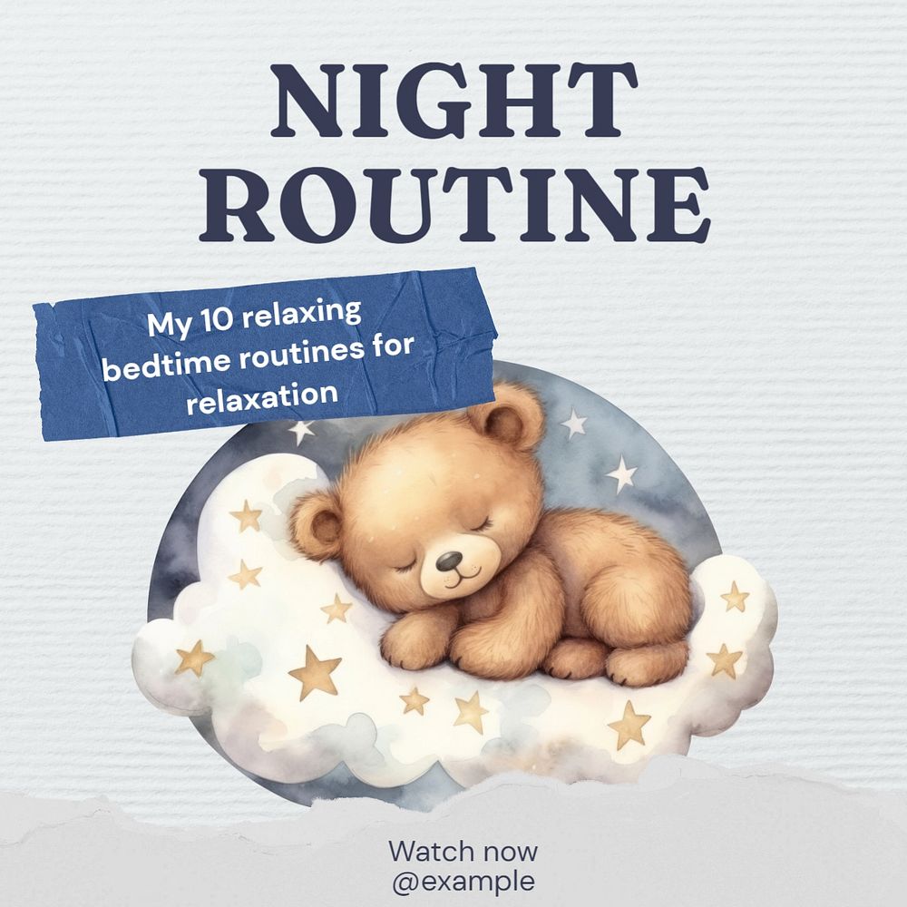 Night routine Instagram post template, editable text