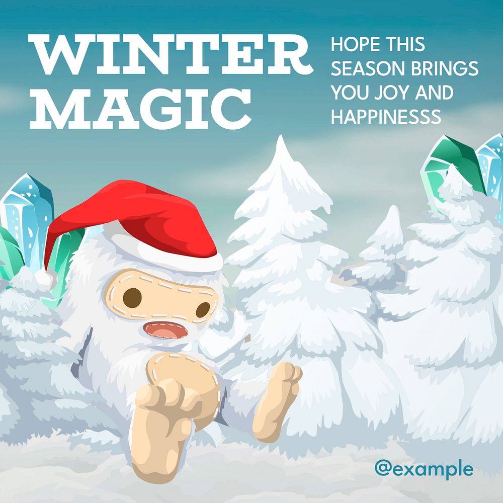 Winter magic Instagram post template, glitch game editable design