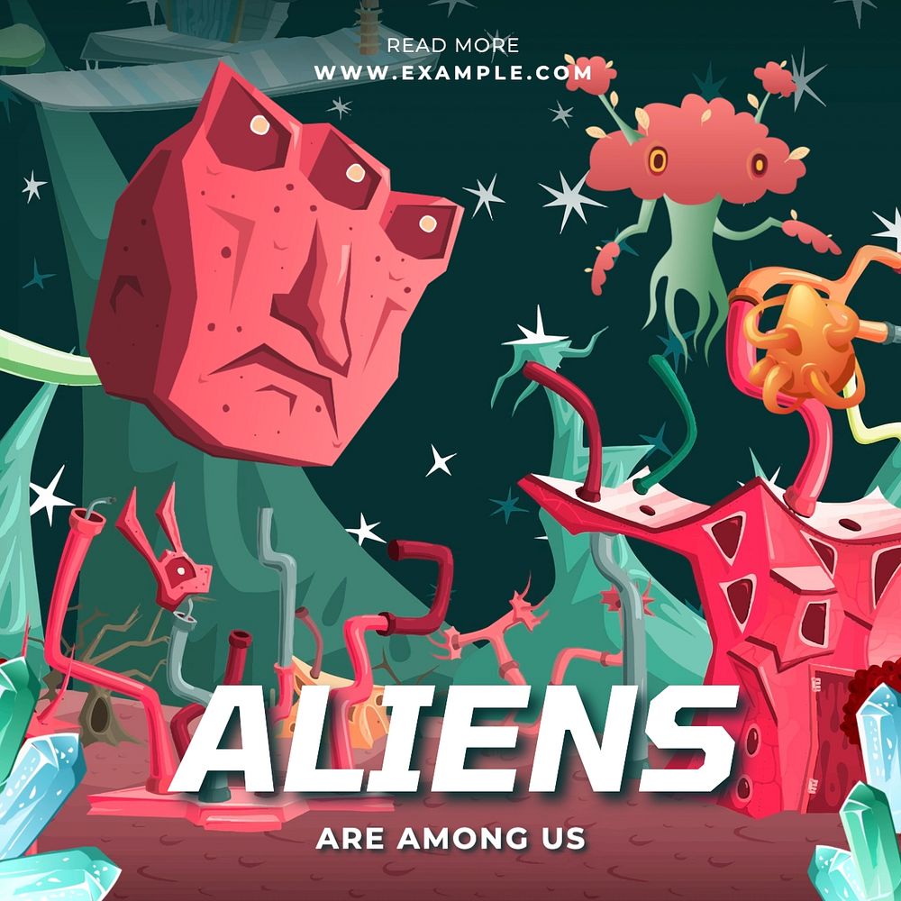 Alien among us Instagram post template, glitch game editable design