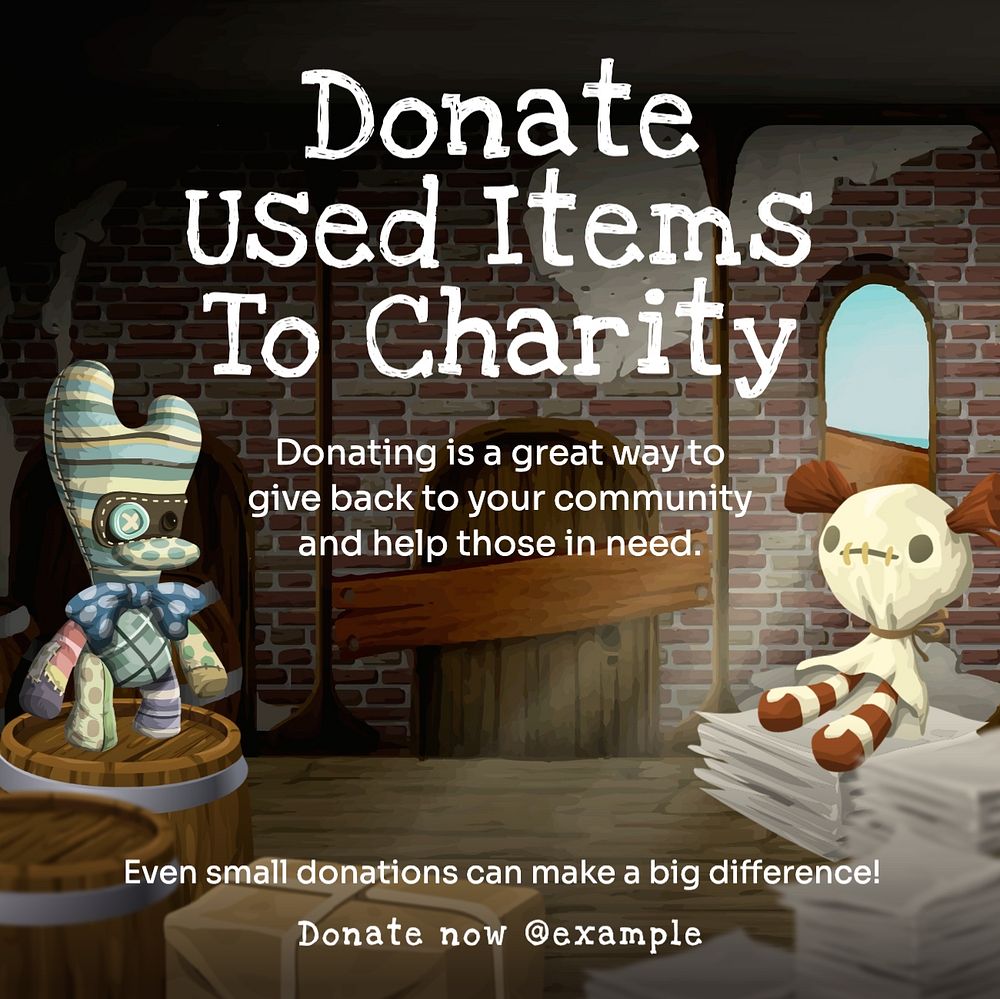 Donate to charity Instagram post template, glitch game editable design