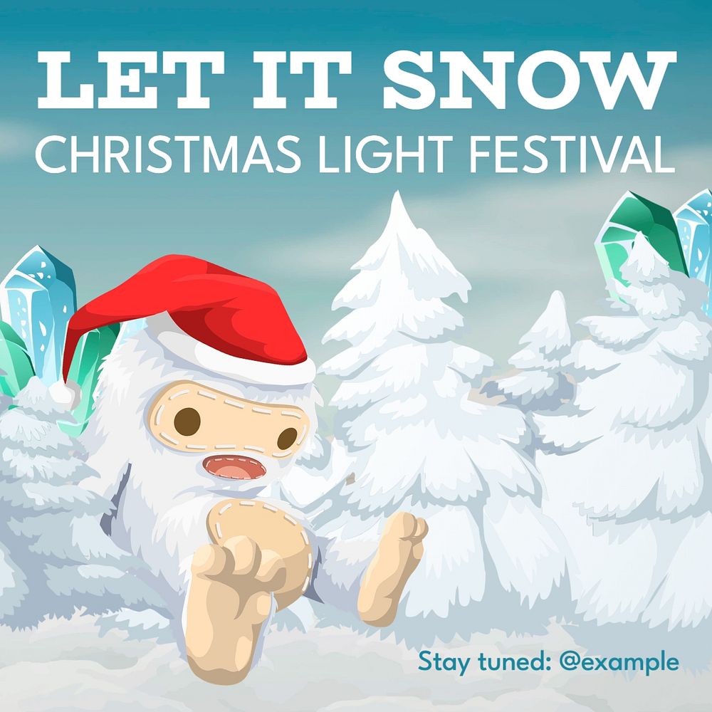 Let is snow Instagram post template, glitch game editable design