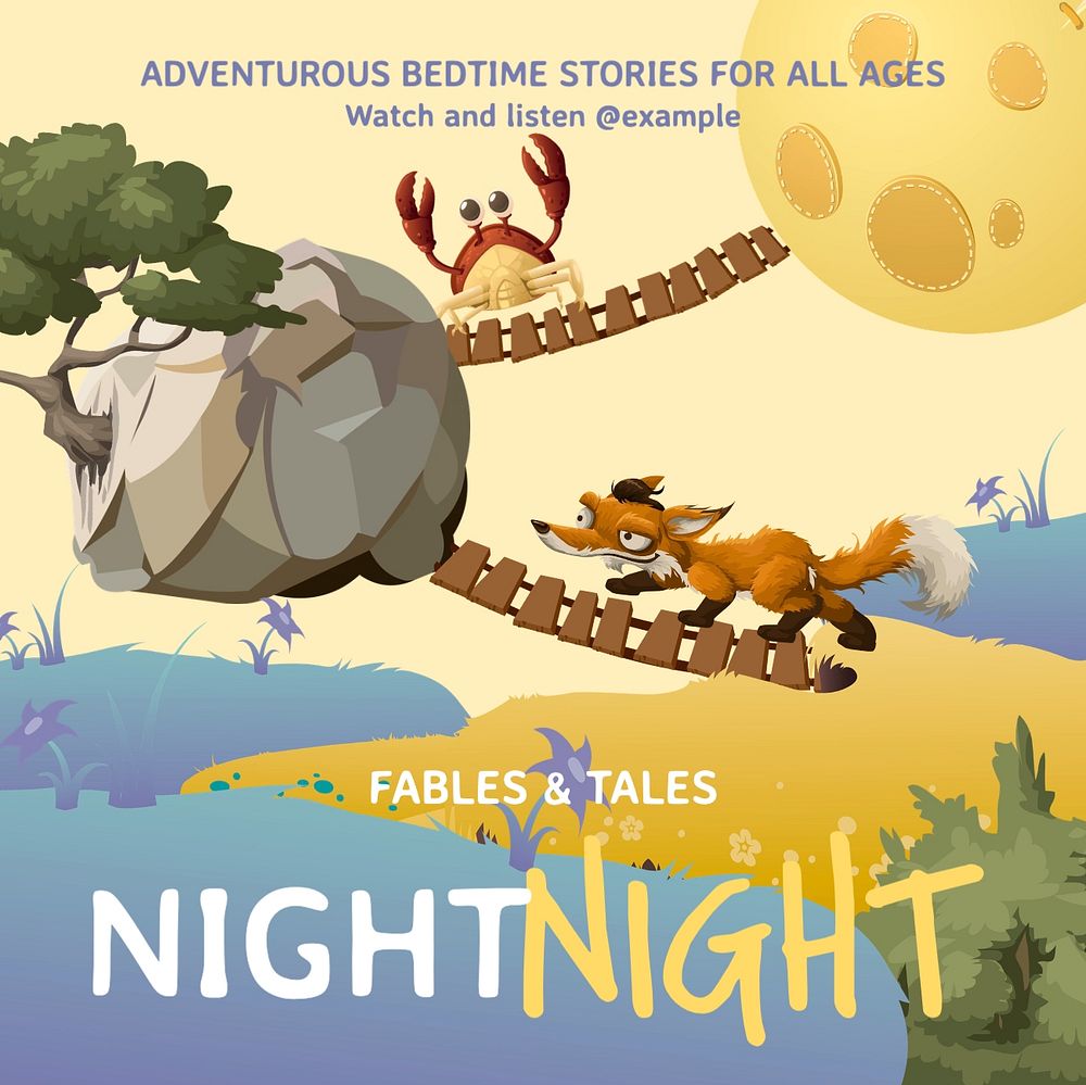 Bedtime stories Instagram post template, glitch game editable design