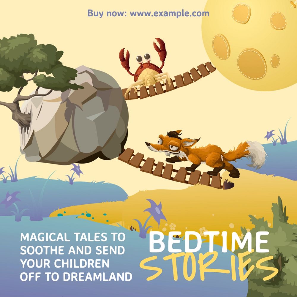 Bedtime stories Instagram post template, glitch game editable design