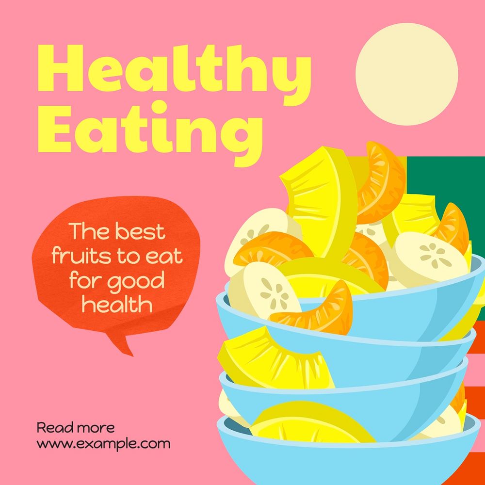 Healthy eating Instagram post template, glitch game editable design