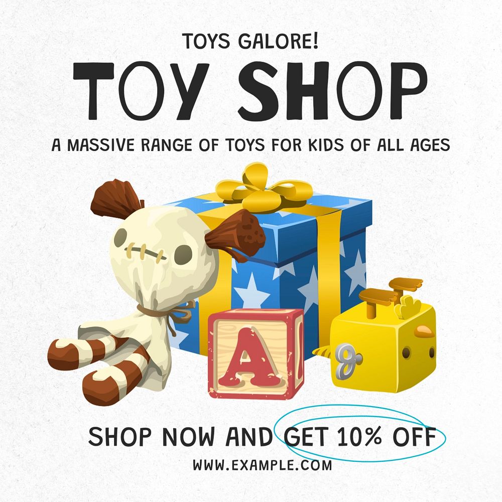 Toy shop Instagram post template, glitch game editable design