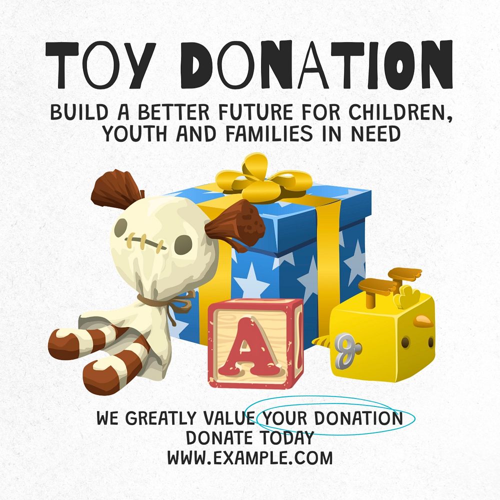 Toy donation Instagram post template, glitch game editable design