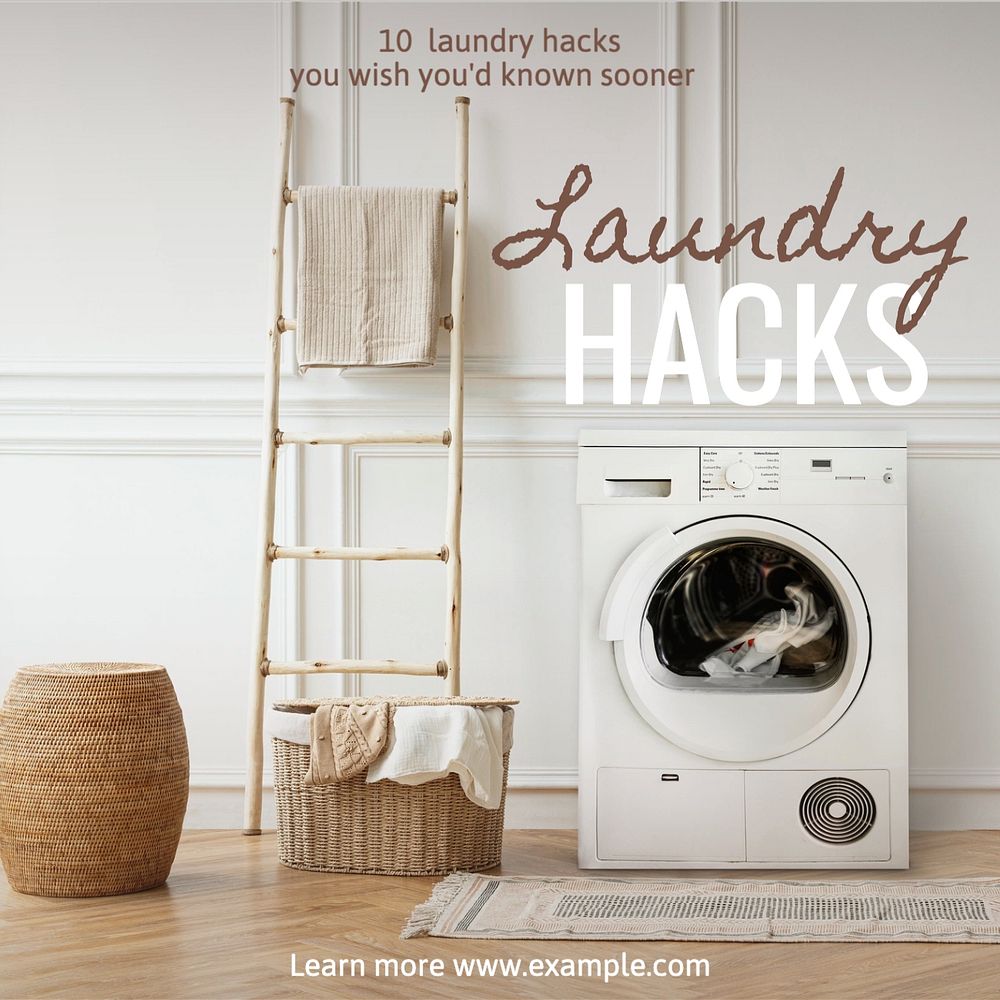 Laundry hacks Instagram post template, editable text