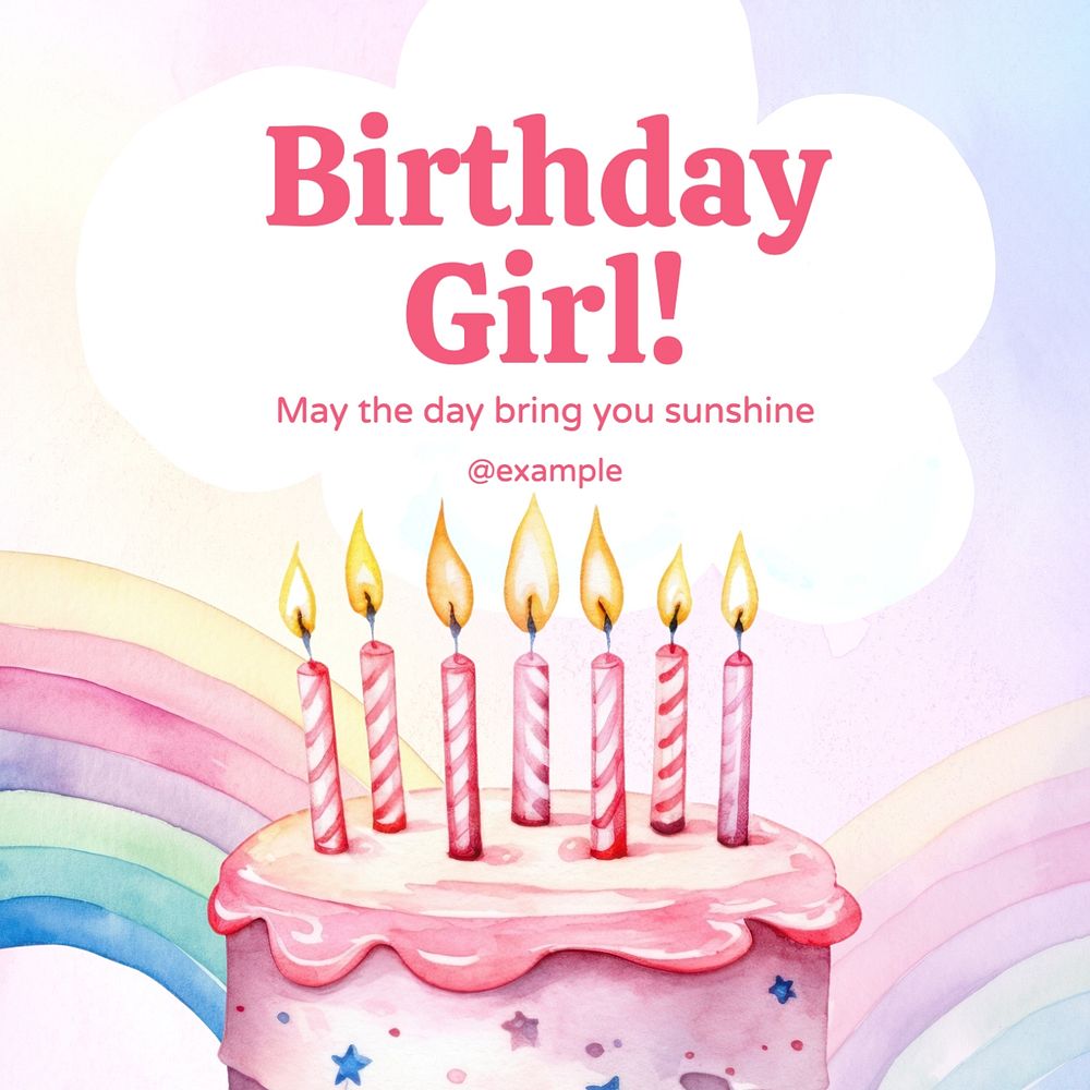 Birthday girl post template, editable social media design