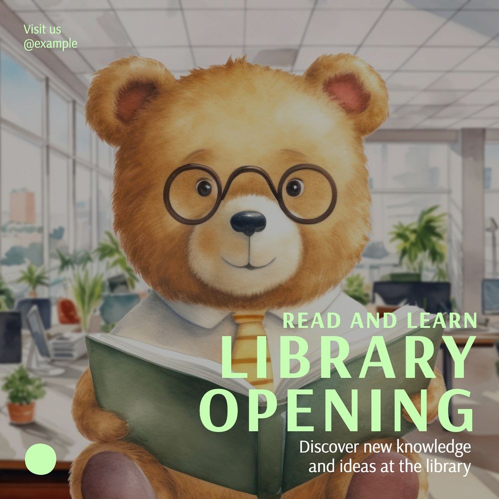 Library open Instagram post template, editable text