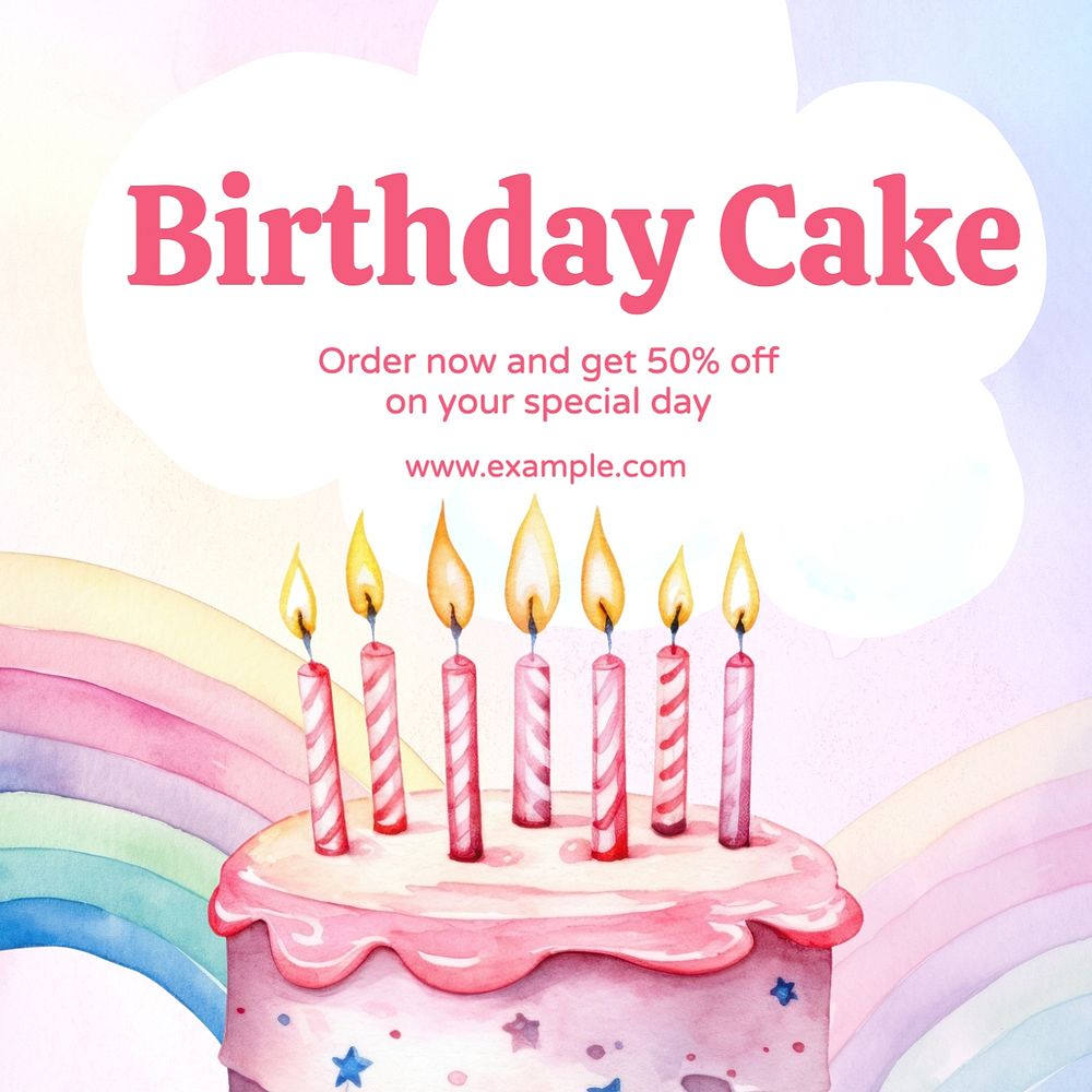 Birthday cake post template, editable social media design