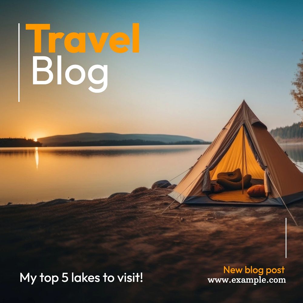 Travel blog Instagram post template, editable text