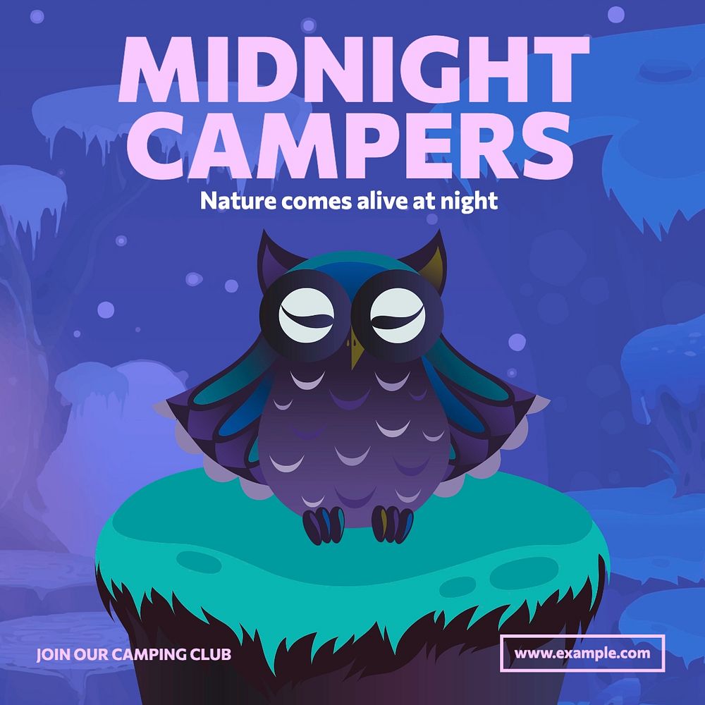 Camping Instagram post template, glitch game editable design