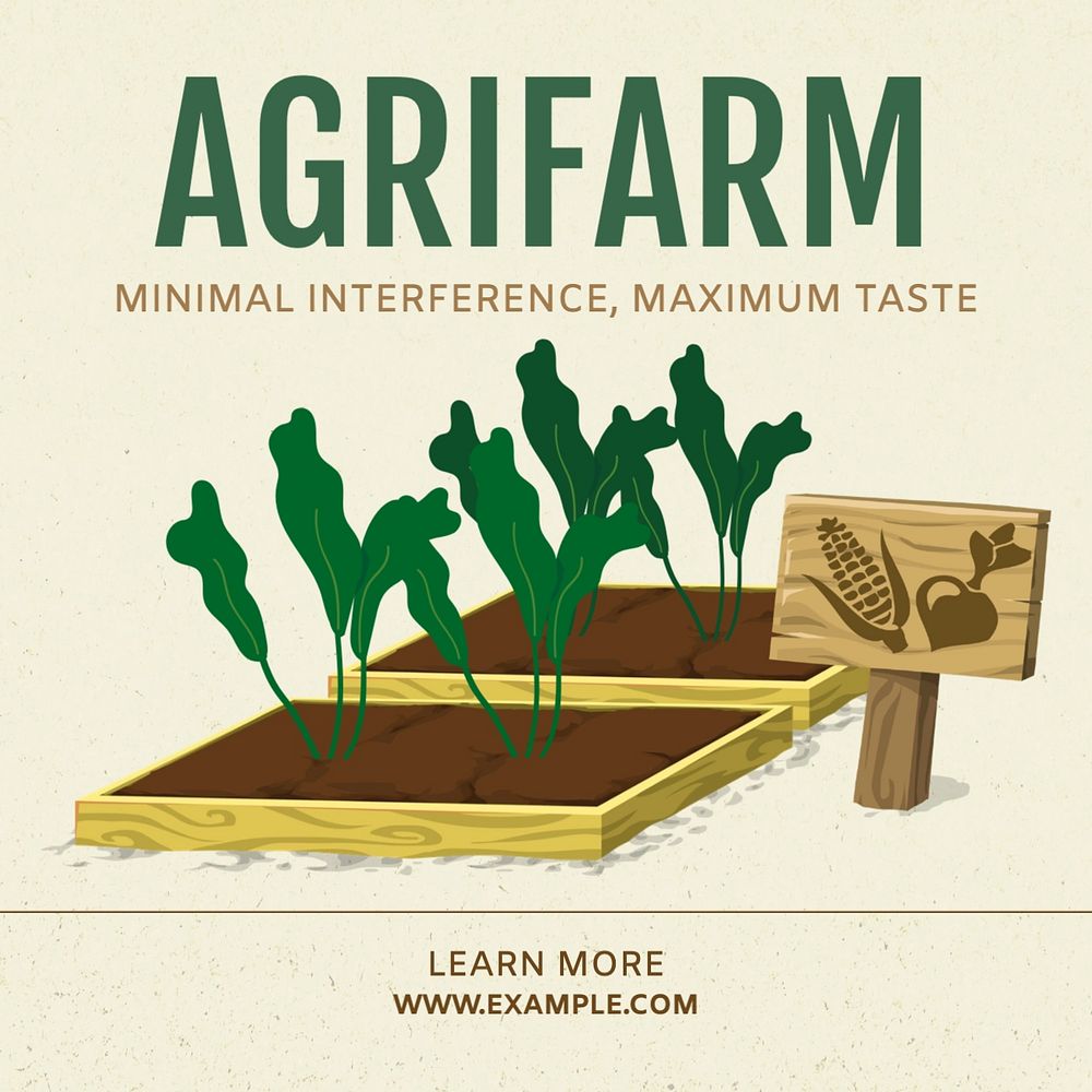 Agriculture Instagram post template, glitch game editable design