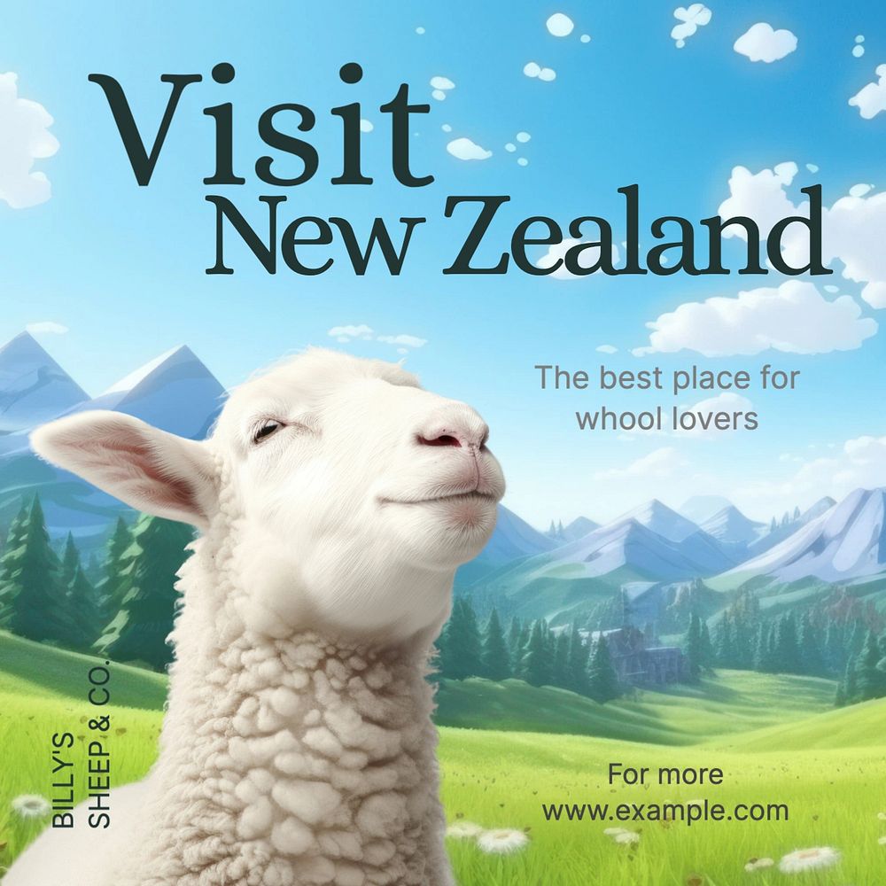 Visit New Zealand Instagram post template, editable text