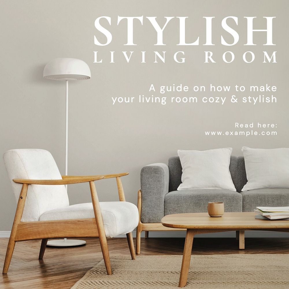 Stylish living room Instagram post template, editable text