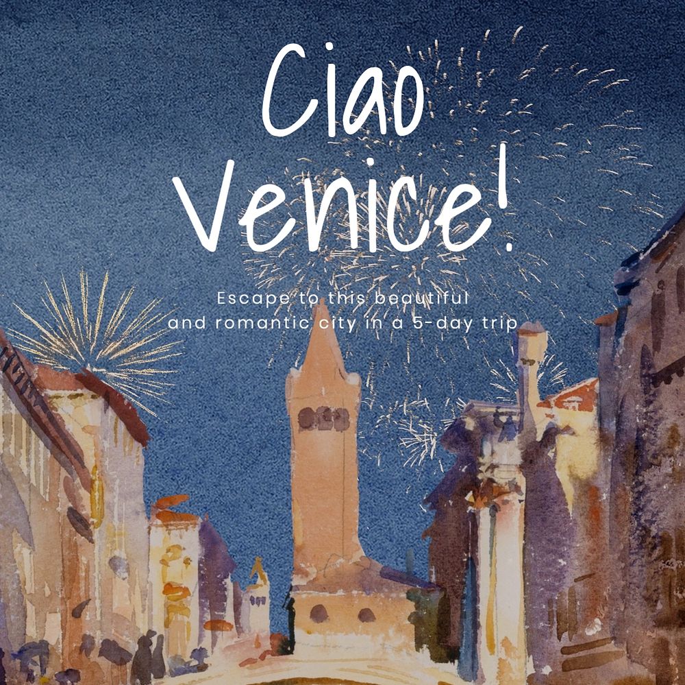 Venice travel Instagram post template, editable text