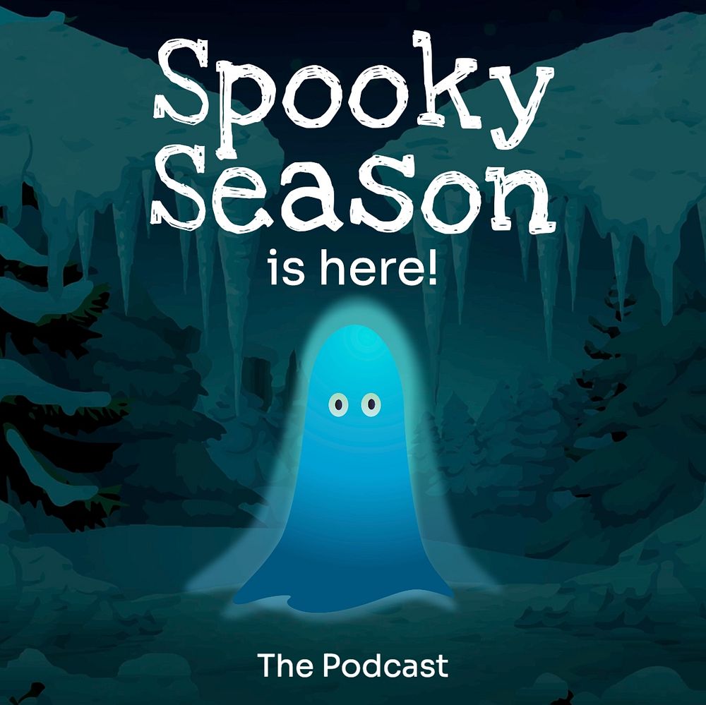 Spooky season podcast Instagram post template, glitch game editable design