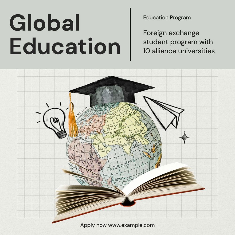 Global education Instagram post template, editable text