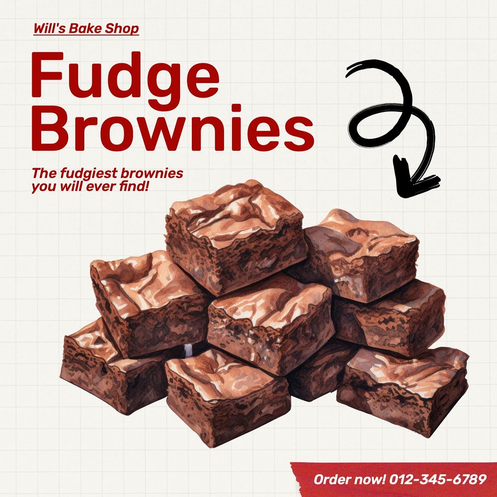 Fudge brownies Facebook post template, editable design