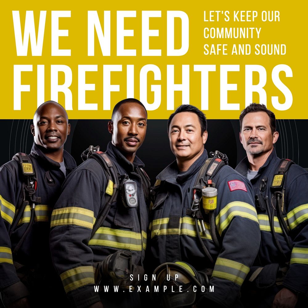 We need firefighters Instagram post template, editable text