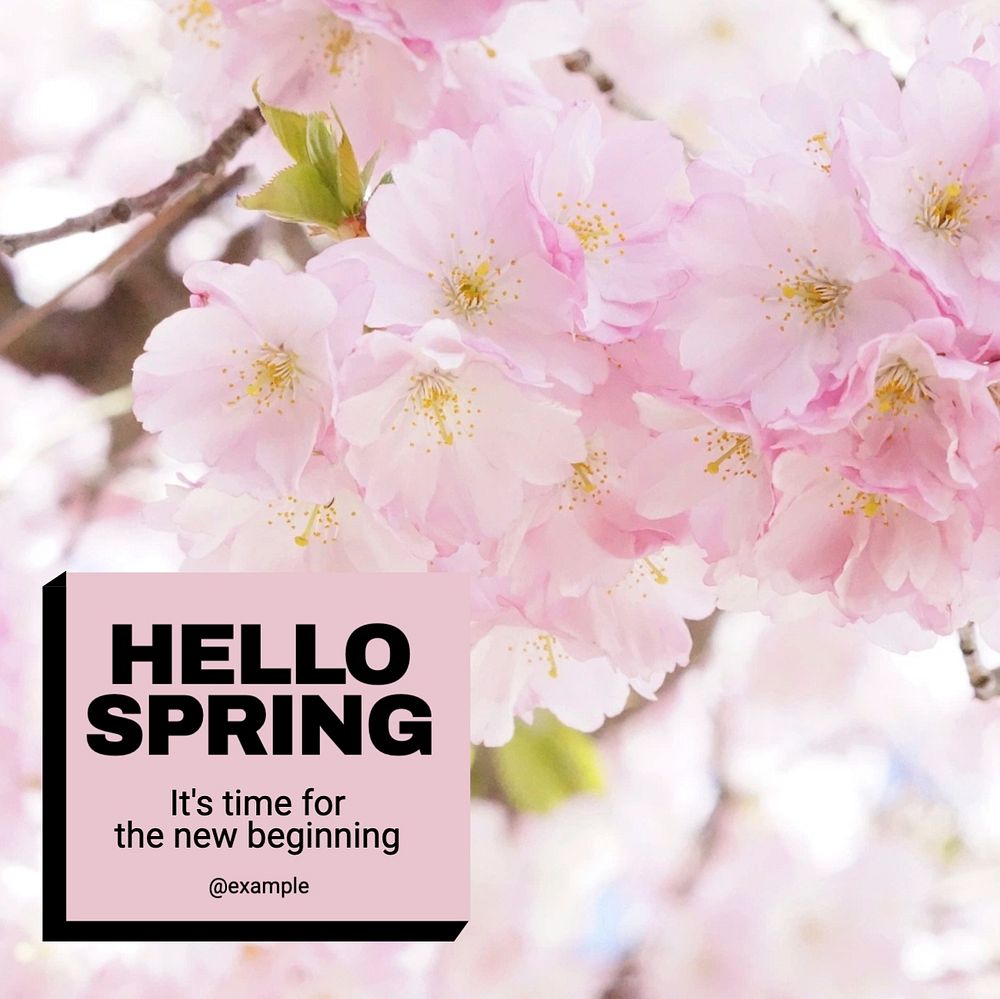 Hello spring Instagram post template, editable text