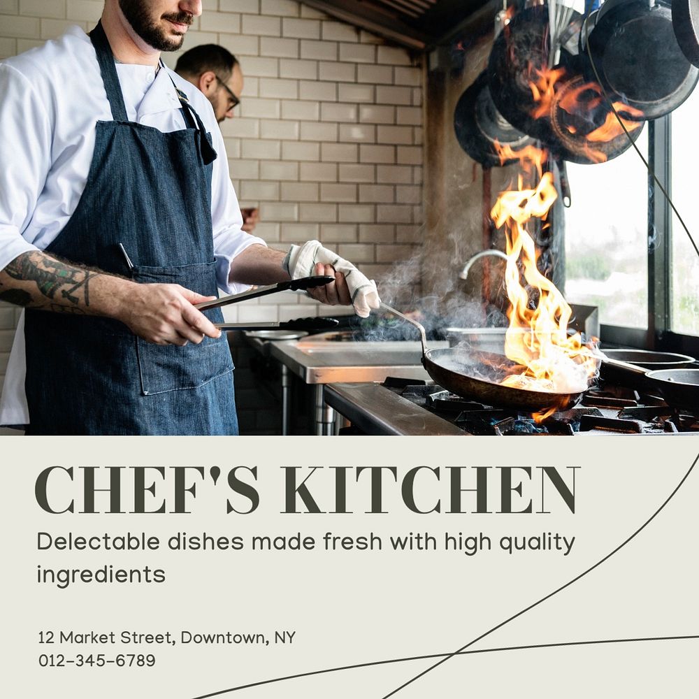 Chef's kitchen Instagram post template, editable text