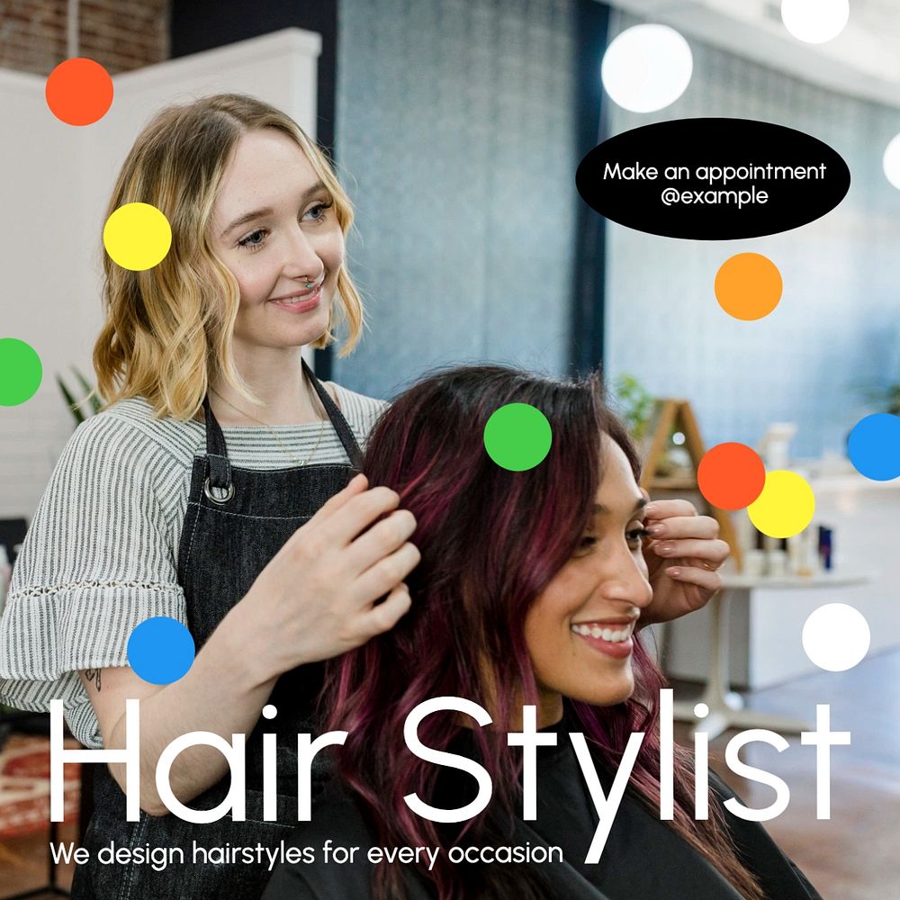 Hair Stylist Instagram post template, editable text