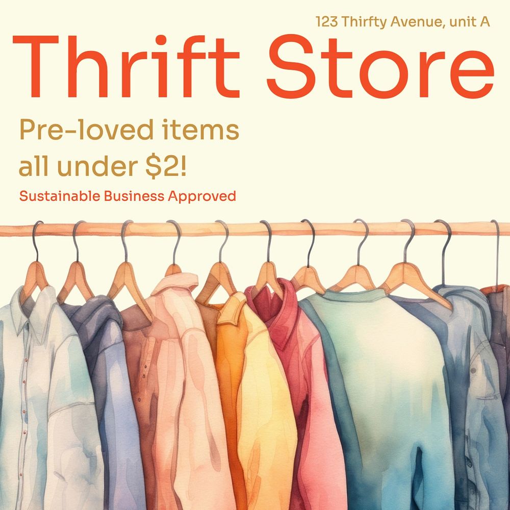 Thrift store ad Instagram post template, editable text
